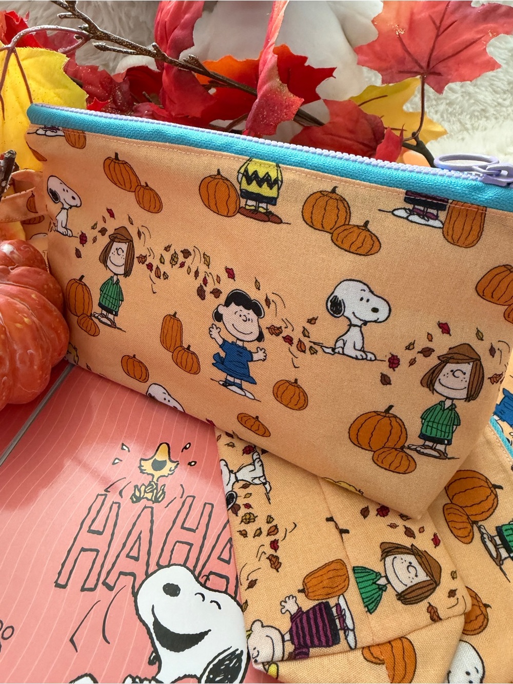 Cute Fall Zipper Pouch Cotton Pencil Case Travel Organizer Storage Bag